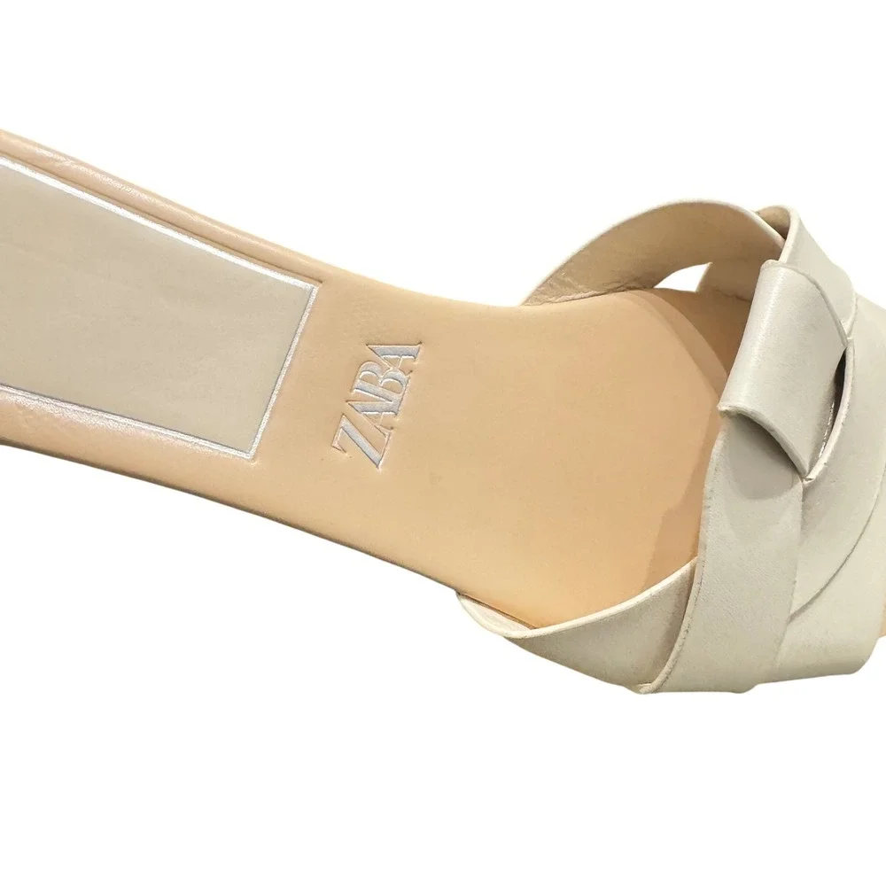 Zara Leather Crossed Strap Flat Sandals Womens 42 11 Off White  Slide - Picture 12 of 12